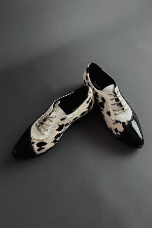 Mocasín Florencia Mujer Cuero Con Cordones Blanco Black